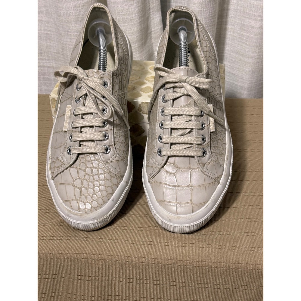Superga Sneakers 2750 Leather Beige Crocodile Embossed‎ Women's Size 8